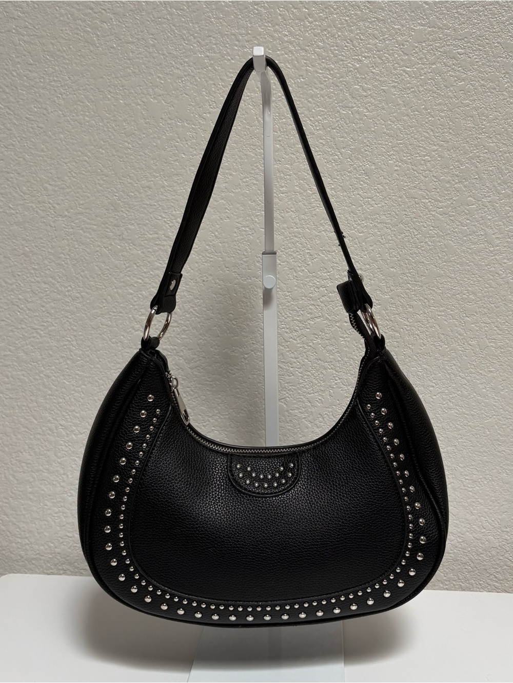 Black Studded Shoulder Bag - Women